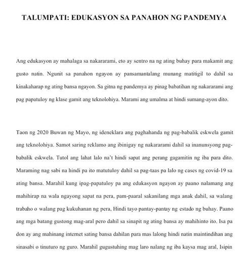 Sumulat Ng Isang Talumpati Para Sa Mga Mag Aaral Ngayong Pandemya Sa