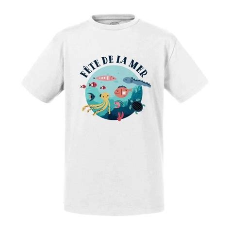 T shirt Enfant Blanc Fête de la Mer Poisson Animaux Dessin Illustration