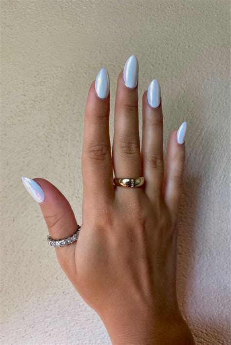 Pearl Looking Hailey Beiber Inspired Chrome Nails White Chrome Nails