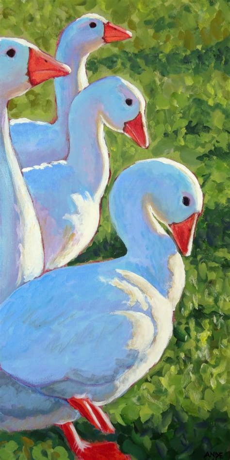 Original Colorful Goose Painting 12x24 Acrylic On Stretched