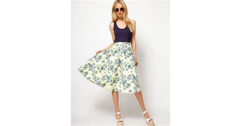 Lyst Asos Collection Asos Midi Skirt In Floral Print In Blue