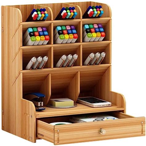 wooden desk organiser multi functional drawer stationery desktop