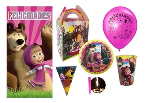 Masha Y El Oso Kit De Fiesta 50 Niños Vasos Platos Dulceros 998 en