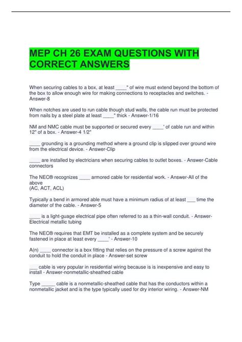 MEP CH 26 EXAM QUESTIONS WITH CORRECT ANSWERS - MEP - Stuvia US