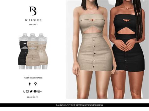 The Sims Resource Bandeau Cut Out Button Down Mini Dress Sims 4