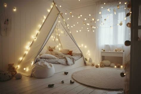 Kids bedroom in dark colors. Cozy kids room interior, scandinavian ...