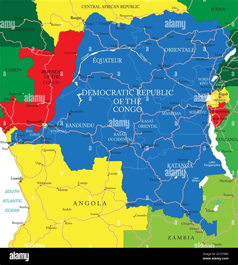 Highly Detailed Vector Map Of Democratic Republic Of The Congo With Administrative Regions Main