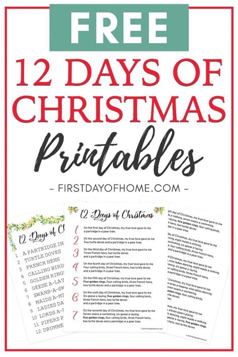 Printable Lyrics To 12 Days Of Christmas