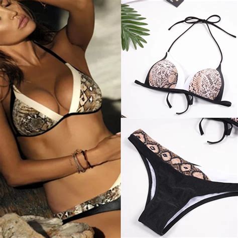 Buy Snake Skin Bikini Set Sexy Women Beach Bra Underpant Swimwear