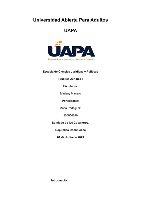 Tarea Practica Juridica I Universidad Abierta Para Adultos Uapa