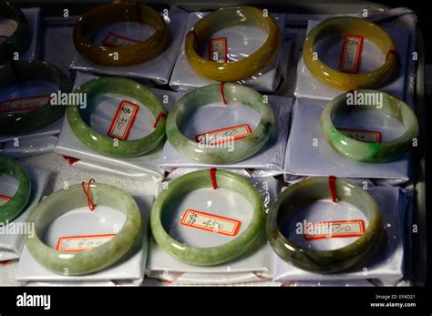 Chinese green jade bracelets for sale at a handicrafts market in ...