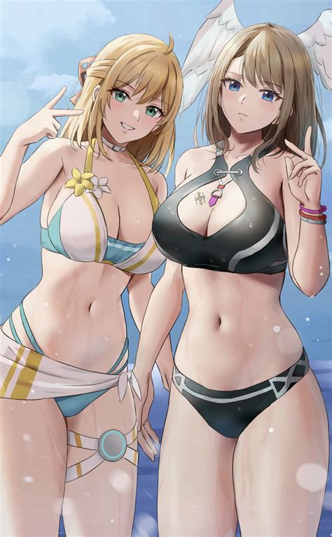 Rule 34 2girls Absurd Res Amayo Thranana Black Swimsuit Blonde Hair