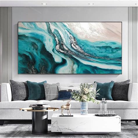 Abstract Painting Teal Canvas Wall Art for Living Room Wall - Etsy