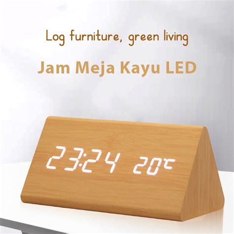 Jual Jam Meja Kayu Alarm Temperatur Digital Triangle Jam Estetik