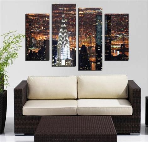 4 Unidades Wall Art New York City Manhattan Ee Uu Con Luces En Niza