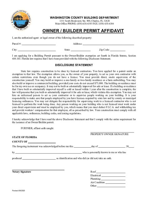 Fillable Online Owner Builder Permit Affidavit Owner Builder