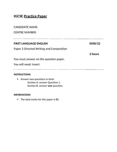 Cambridge Igcse 0500 English Language Practice Paper 2 Directed