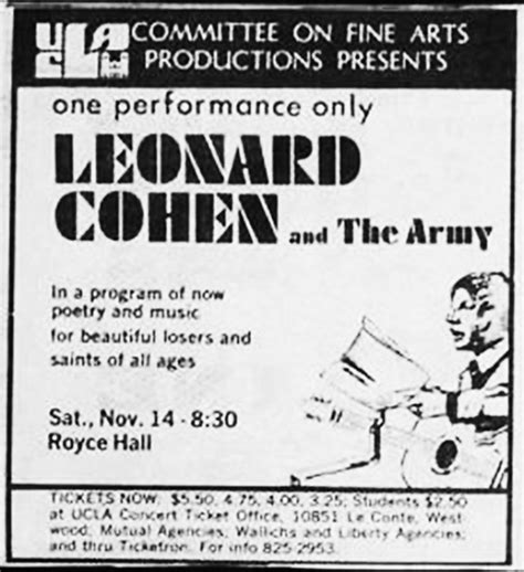 Signs Of Leonard Cohen Ad For Ucla Concert A Program Of Now