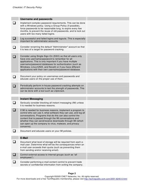 Security Policy Checklist