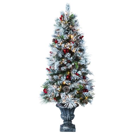 Holiday Living 5-ft Pre-Lit Pine Flocked Artificial Christmas Tree with ...