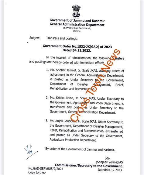 J K Govt Orders Transfers And Postings Of Jkas Officers