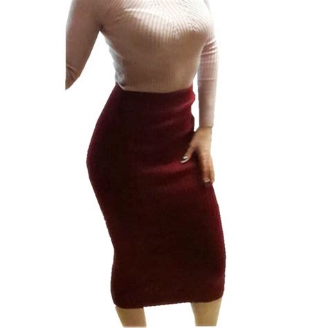 2017 Autumn Women Long Knitted Skirt High Waist Ol Long Skirt Sexy Open