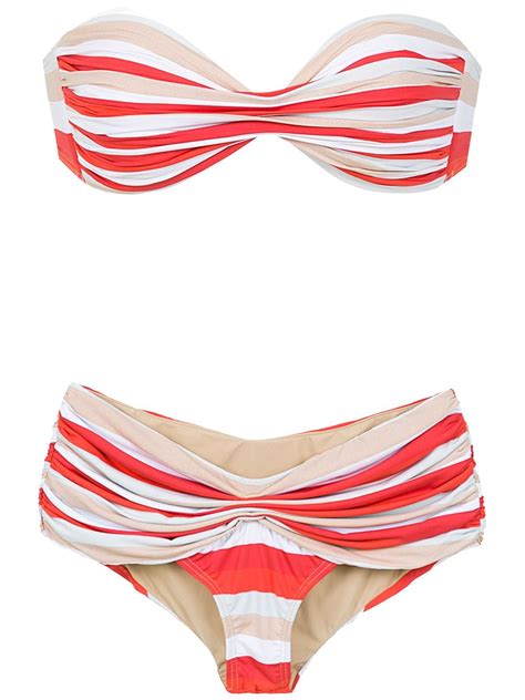 Amir Slama Striped Bikini Red Farfetch