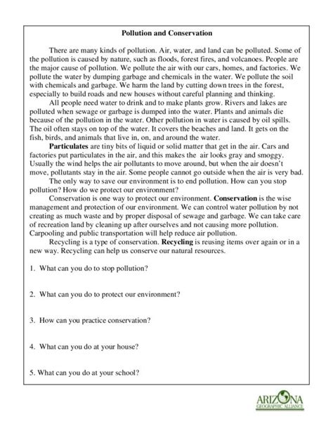 Pollution And Conservation Worksheet For 5th 8th Grade Lesson Planet