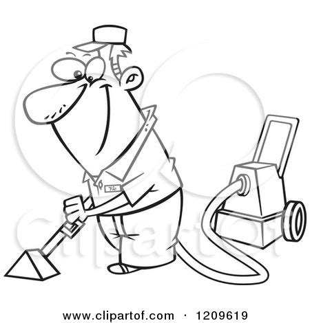 Cartoon of a Black and White Happy Man Cleaning Carpets - Royalty Free ...