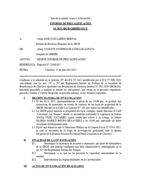 Informe De PrecalificaciÓn Caso 001 2023 Pdf Ley Común Justicia