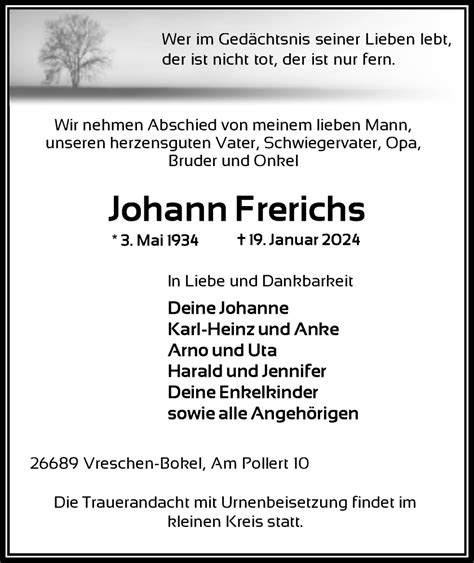 Traueranzeigen Von Johann Frerichs Nordwest Trauer De