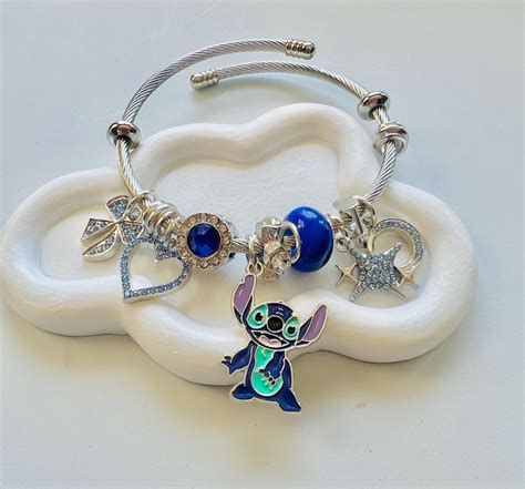 stitch charm expandable bracelet character jewelry etsy
