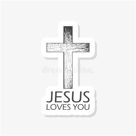 Christian Faith Jesus Loves You Wooden Cross Sticker Icon Stock Vector