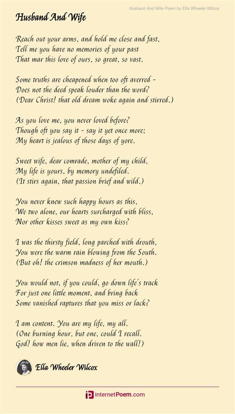 Husband And Wife Poem By Ella Wheeler Wilcox Wife Poems Poems Words