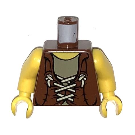 Lego Torso Reddish Brown Tied Waistcoat Dark Tan Vest And Yellow