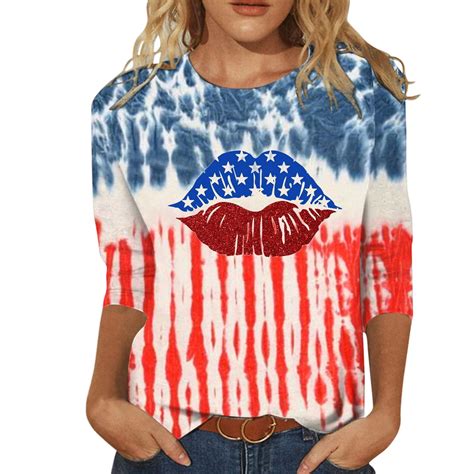 Classic Tops For Women Shirt 3 4 Sleeve Crew Neck Fourth Of July Shirts