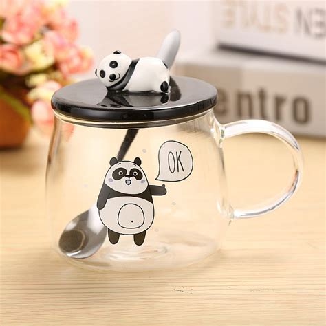 Panda Cup Cute Glass Panda Teacups Panda Glass Coffee Cups With Lid