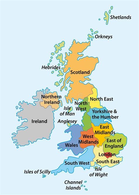 Mapa Político De Inglaterra Con Regiones Y Sus Capitales Ilustración