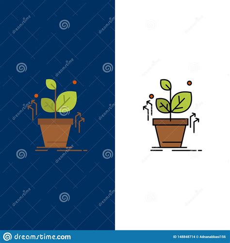 Plant Grow Grown Success Icons Flat And Line Filled Icon Set Vector