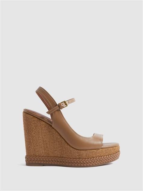 Leather Plaited Wedge Heels In Tan REISS