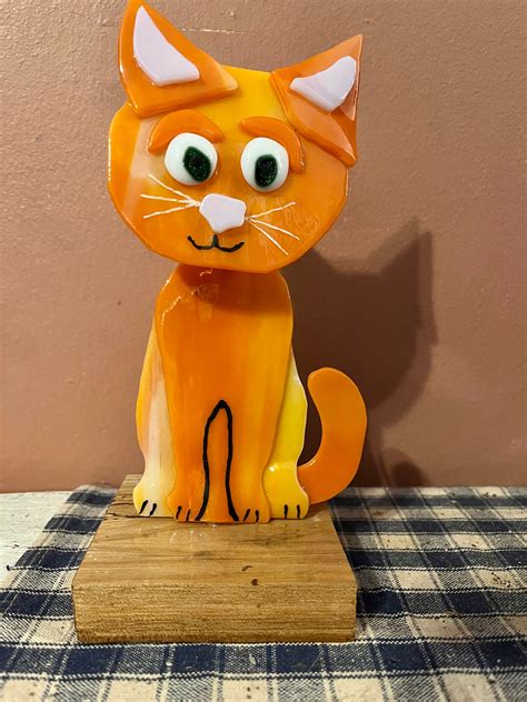 Fused Glass Cat Glass Cat Fused Glass Cat Bobble Head Cat Cat Figurine Cute Cat Cat