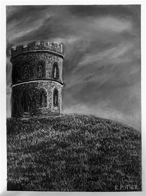 Charcoal Drawing On Paper Subject Landscapes Sea And Sky