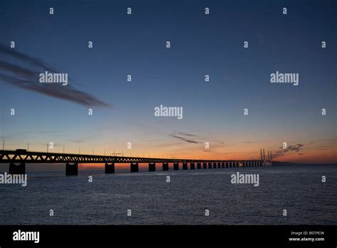 Oresund bridge by night Skane Stock Photo - Alamy