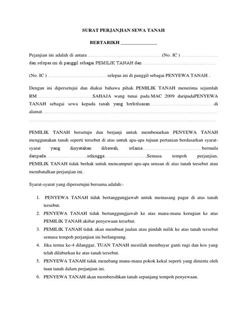 Detail Surat Perjanjian Sewa Tanah Koleksi Nomer