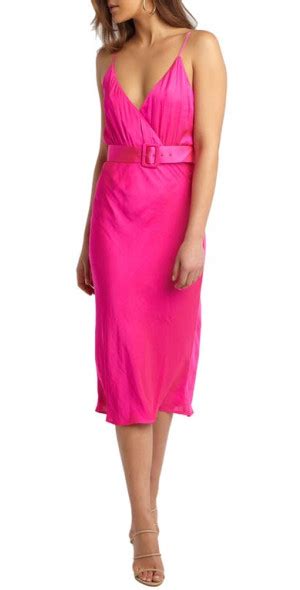 Bardot Reagan Belted Satin Slipdress In Shock Pink At Nordstrom