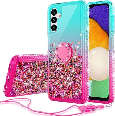 Gw Usa For Samsung Galaxy A15 5g Liquid Glitter Phone Case Cover Ring Kickstand Lanyard With