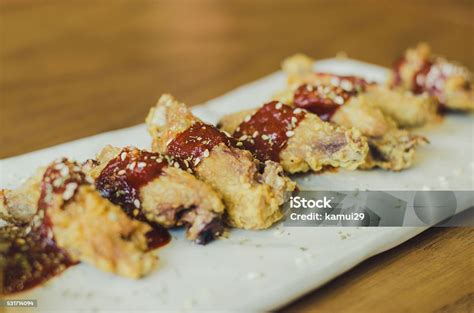 korean sauce fried chickens stock photo  image