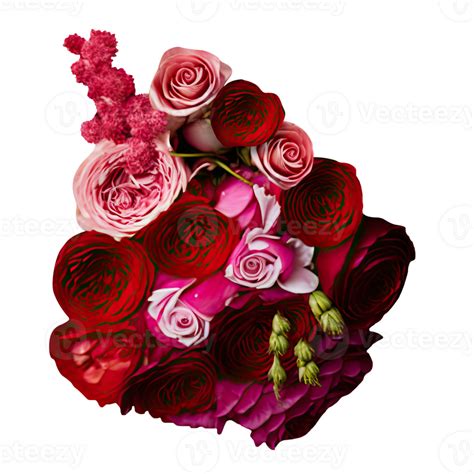 Pink And Red Rose Flowers Arrangement For Bouquet Illustration On Png