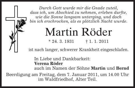 Traueranzeigen von Martin Röder trauer merkur de