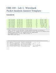 Lab1 Docx CSIS 100 Lab 1 Wireshark Packet Analysis Answer Template